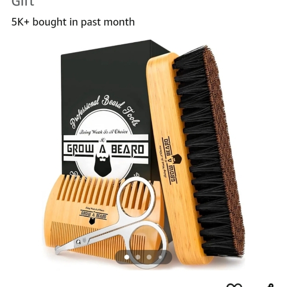 Beard Brush for Men & Beard Comb Set w/Mustache Scissors Grooming Kit - Picture 2 of 4